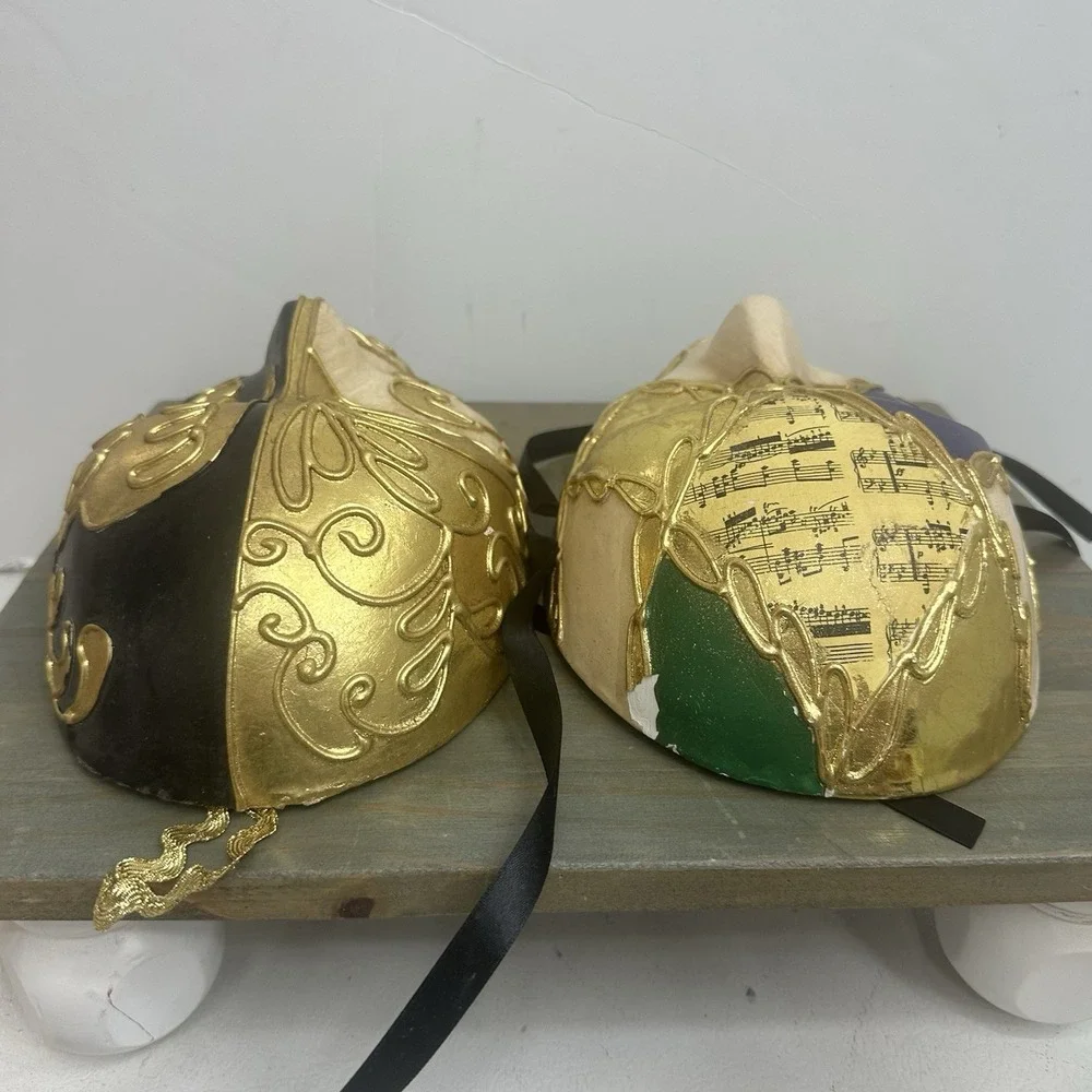 Lot Of 2 Venetian Mardi Gras Mask MASQUERADE CARNIVAL PARTY Gold Hand Painted